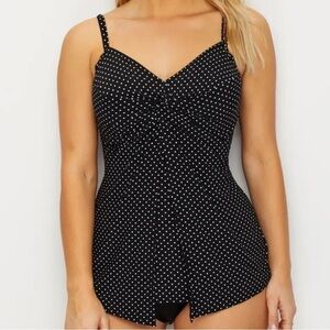 Miraclesuit Black/White Pin Point Love Knot Underwire Tankini TOP NWT